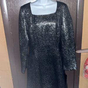 NWT GIOVANNA SIGNATURE BLACK SILVER RAISED PATTERN LONG SLEEVE DRESS